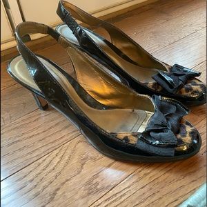 Arturo Chiang Leather Hair Black Leopard Heels 8.5